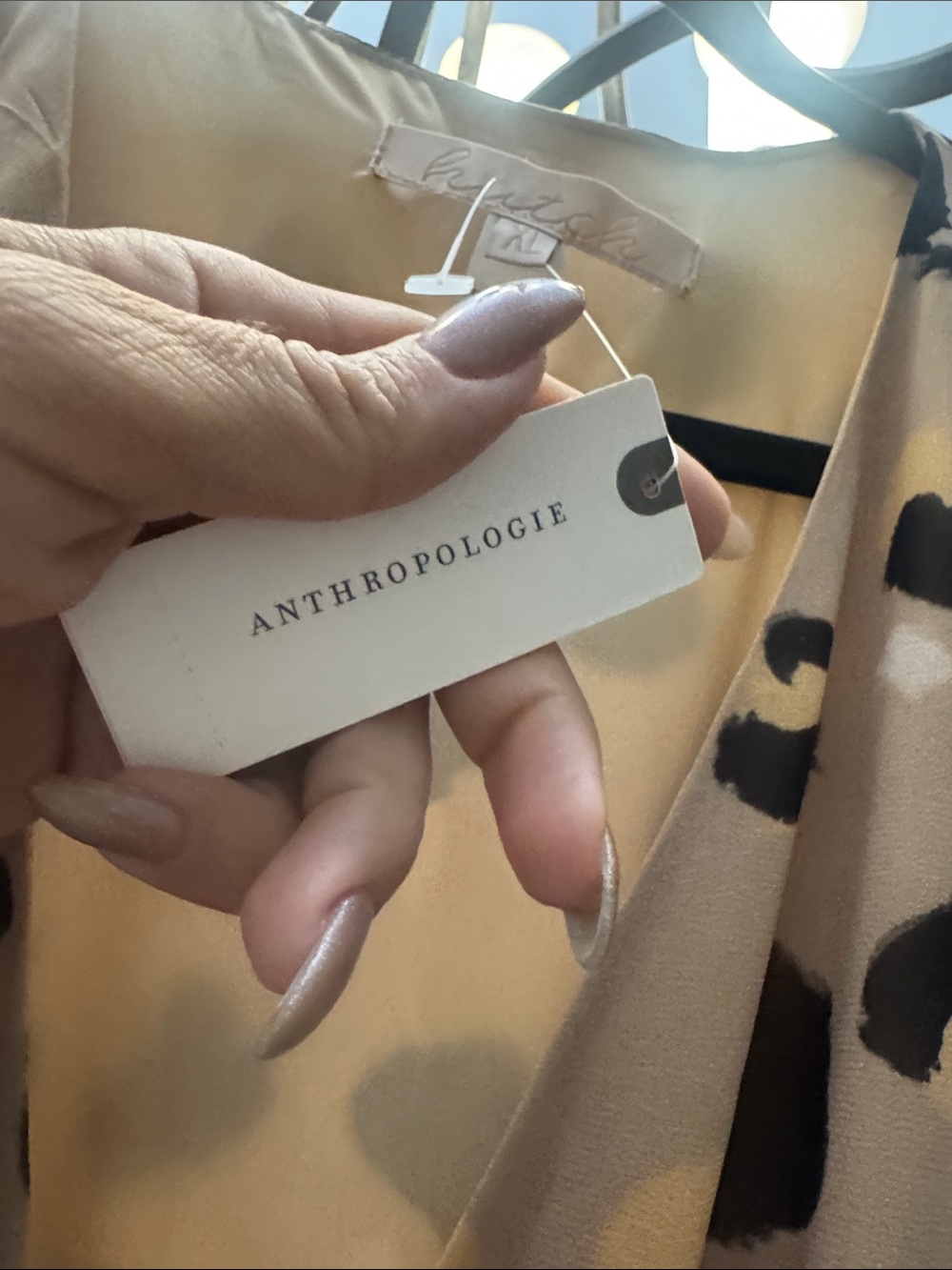 Anthropologie Tan Maxi Dress with Black Leopard Print - Picture 3 of 10